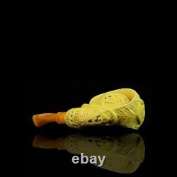 Ornate Blowfish Pipe Masonic Emblems BLOCK MEERSCHAUM-NEW-HANDCARVED Case#1511