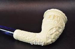 Ornate Calabash PIPE BLOCK MEERSCHAUM-NEW-HAND CARVED W Case#347