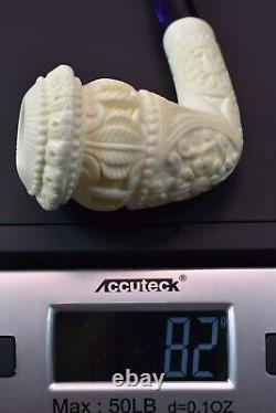 Ornate Calabash PIPE BLOCK MEERSCHAUM-NEW-HAND CARVED W Case#347