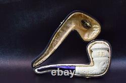 Ornate Calabash PIPE BLOCK MEERSCHAUM-NEW-HAND CARVED W Case#347