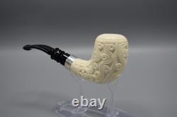 Ornate Design Bent Pipe new-block Meerschaum Handmade Case#132 Silver Band