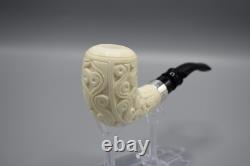 Ornate Design Bent Pipe new-block Meerschaum Handmade Case#132 Silver Band