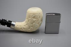 Ornate Design Bent Pipe new-block Meerschaum Handmade Case#132 Silver Band