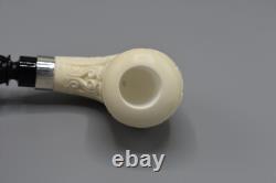 Ornate Design Bent Pipe new-block Meerschaum Handmade Case#132 Silver Band