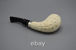 Ornate Design Bent Pipe new-block Meerschaum Handmade Case#132 Silver Band