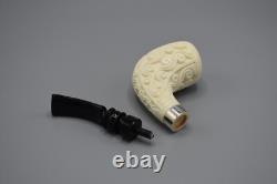 Ornate Design Bent Pipe new-block Meerschaum Handmade Case#132 Silver Band