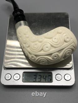 Ornate Design Bent Pipe new-block Meerschaum Handmade Case#132 Silver Band
