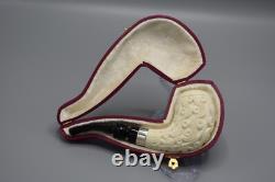 Ornate Design Bent Pipe new-block Meerschaum Handmade Case#132 Silver Band