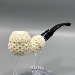 Ornate Design Fancy Apple Pipe Handmade block Meerschaum New W Case#1556