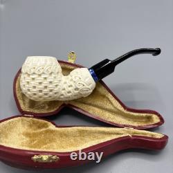 Ornate Design Fancy Apple Pipe Handmade block Meerschaum New W Case#1556