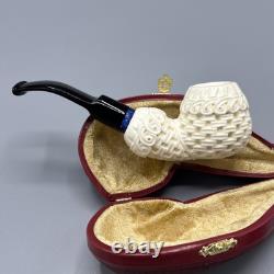Ornate Design Fancy Apple Pipe Handmade block Meerschaum New W Case#1556
