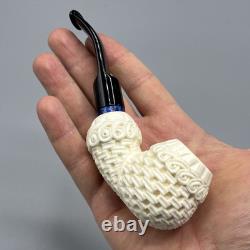 Ornate Design Fancy Apple Pipe Handmade block Meerschaum New W Case#1556