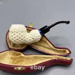 Ornate Design Fancy Apple Pipe Handmade block Meerschaum New W Case#1556
