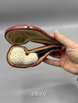 Ornate Design Fancy Apple Pipe Handmade block Meerschaum New W Case#1556