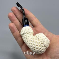 Ornate Design Fancy Apple Pipe Handmade block Meerschaum New W Case#1556