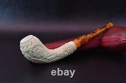 Ornate Design Horn Pipe By ENDER New Block Meerschaum Handmade W Case#804