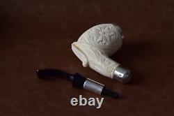 Ornate Fancy Bent PIPE BLOCK MEERSCHAUM-NEW-HAND CARVED With Case#1704