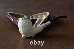 Ornate Fancy Bent PIPE BLOCK MEERSCHAUM-NEW-HAND CARVED With Case#1704