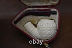 Ornate Fat Apple Pipe Brand New Block Meerschaum W Army Pocket Case#1040