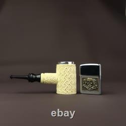 Ornate Hammer Pipe By EGE BLOCK MEERSCHAUM-NEW-HANDCARVED Custom Made Case#1020