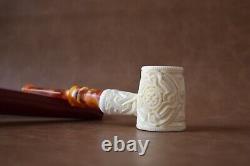 Ornate Hammer Pipe By EGE BLOCK MEERSCHAUM-NEW-HANDCARVED Custom Made Case#814