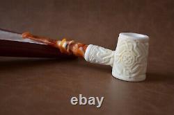 Ornate Hammer Pipe By EGE BLOCK MEERSCHAUM-NEW-HANDCARVED Custom Made Case#814
