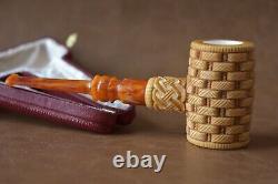 Ornate Hammer Pipe By EGE BLOCK MEERSCHAUM-NEW-HANDCARVED Custom Made Case#850