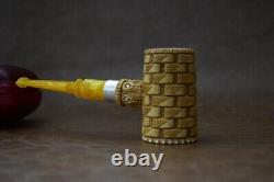 Ornate Hammer Pipe By EGE BLOCK MEERSCHAUM-NEW-HANDCARVED Silver Band Case#701