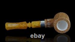 Ornate Hammer Pipe By EGE BLOCK MEERSCHAUM-NEW-HANDCARVED Silver Band Case#701
