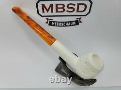 Ornate Hand Carved Block Meerschaum Pipe with Fitted Case 7 Long