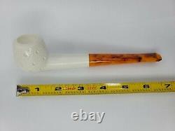 Ornate Hand Carved Block Meerschaum Pipe with Fitted Case 7 Long