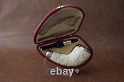 Ornate Horn PIPE BLOCK MEERSCHAUM-NEW-HAND CARVED W Case#158 Silver Spigot Stem