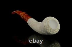 Ornate Horn PIPE By EGE BLOCK MEERSCHAUM-NEW-HAND CARVED W Case#800