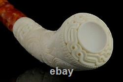 Ornate Horn PIPE By EGE BLOCK MEERSCHAUM-NEW-HAND CARVED W Case#800