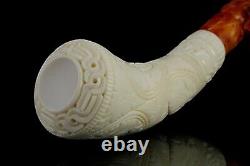 Ornate Horn PIPE By EGE BLOCK MEERSCHAUM-NEW-HAND CARVED W Case#800