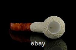 Ornate Horn PIPE By EGE BLOCK MEERSCHAUM-NEW-HAND CARVED W Case#800