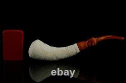 Ornate Horn PIPE By EGE BLOCK MEERSCHAUM-NEW-HAND CARVED W Case#800