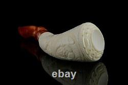 Ornate Horn PIPE By EGE BLOCK MEERSCHAUM-NEW-HAND CARVED W Case#800