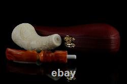 Ornate Horn PIPE By EGE BLOCK MEERSCHAUM-NEW-HAND CARVED W Case#800