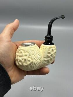 Ornate OOM PAUL Pipe BLOCK MEERSCHAUM-NEW Handmade Case#894 Reverse Calabash