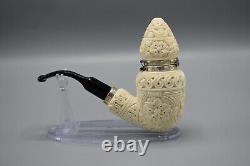 Ornate Pear Pipe Silver Wind Cap Handmade block Meerschaum New Case#80