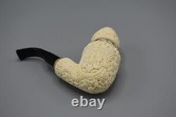 Ornate Pear Pipe Silver Wind Cap Handmade block Meerschaum New Case#80