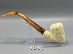 Ornate Pickaxe Pipe BLOCK MEERSCHAUM-NEW-HAND CARVED Case#190 Churchwarden Stem