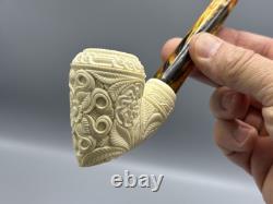 Ornate Pickaxe Pipe BLOCK MEERSCHAUM-NEW-HAND CARVED Case#190 Churchwarden Stem