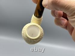 Ornate Pickaxe Pipe BLOCK MEERSCHAUM-NEW-HAND CARVED Case#190 Churchwarden Stem