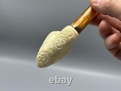 Ornate Pickaxe Pipe BLOCK MEERSCHAUM-NEW-HAND CARVED Case#190 Churchwarden Stem