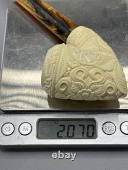 Ornate Pickaxe Pipe BLOCK MEERSCHAUM-NEW-HAND CARVED Case#190 Churchwarden Stem