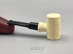 Ornate Poker Pipe BLOCK MEERSCHAUM-NEW-HAND CARVED Army Pocket Case #1710
