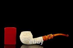 Ornate Rhodesian Pipe By H EGE BLOCK MEERSCHAUM-NEW-HAND CARVED W Case#1225