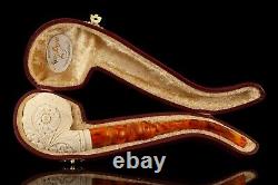 Ornate Rhodesian Pipe By H EGE BLOCK MEERSCHAUM-NEW-HAND CARVED W Case#1646